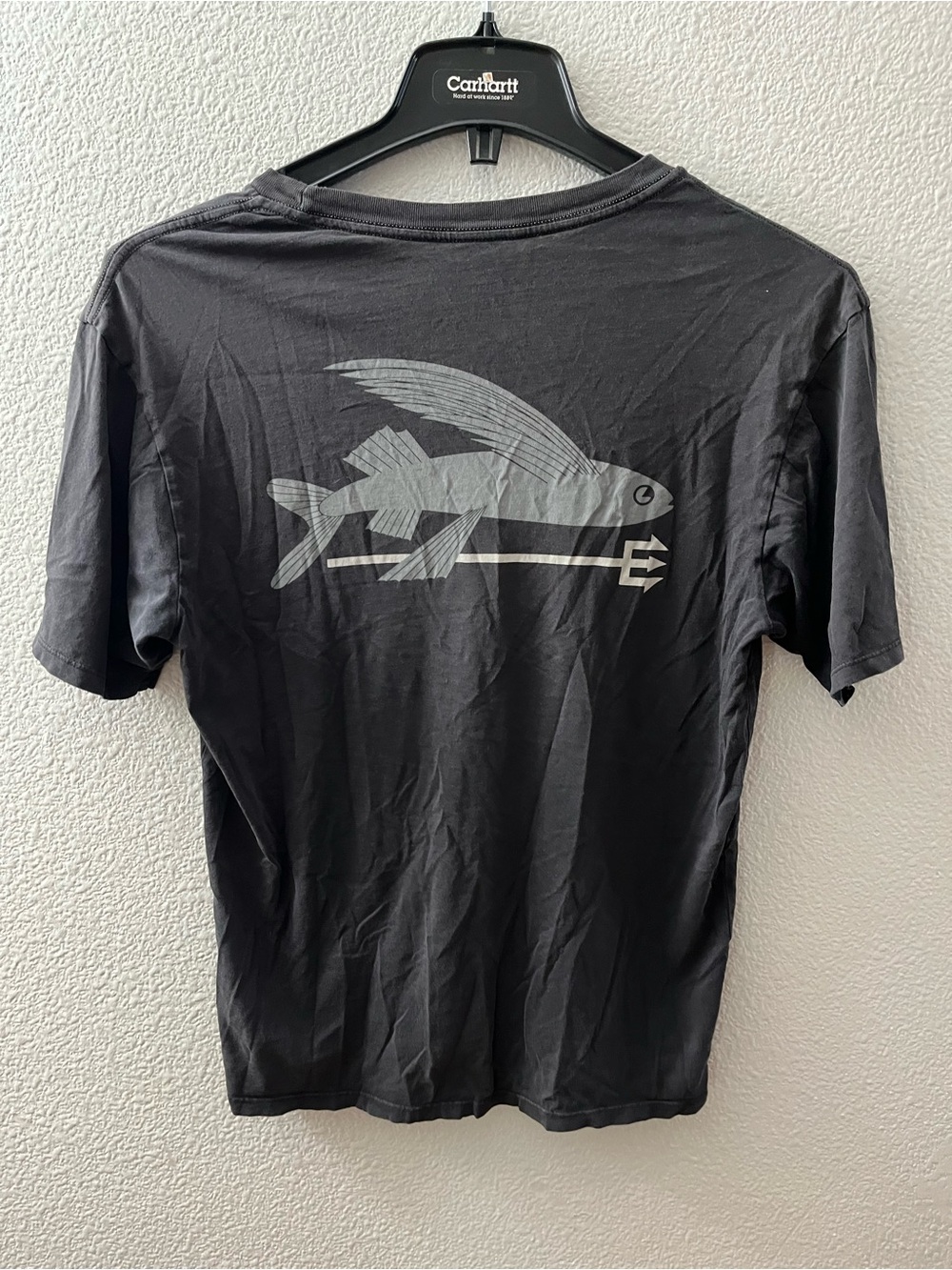 Patagonia Flying Fish Organic Cotton T-Shirt Black Trident Mens Small